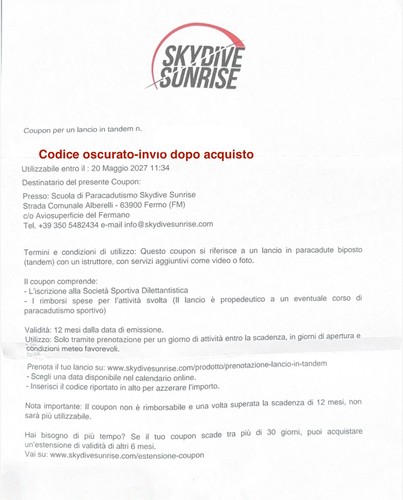 Coupon lancio paracadute - coupon,